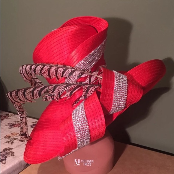 NEW STUNNING CHARM NY RHINESTONE RED CHURCH HAT - Picture 2 of 5